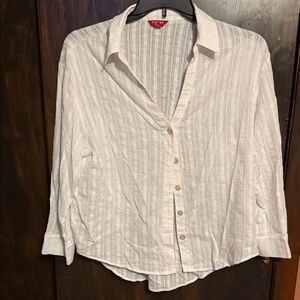 Guess White Striped Button-Down Shirt